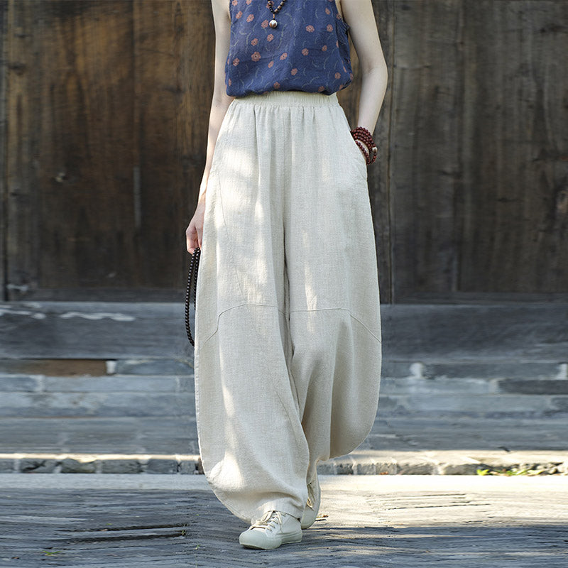 Pantalones de lino de algodón con Buddha Stones, pantalones harén, sueltos, Zen, Yoga, Tai Chi, pantalones de mujer - Beige (estilo regular) - US8-10，UK/AU12-14，EU40-42 (L)  - image 32