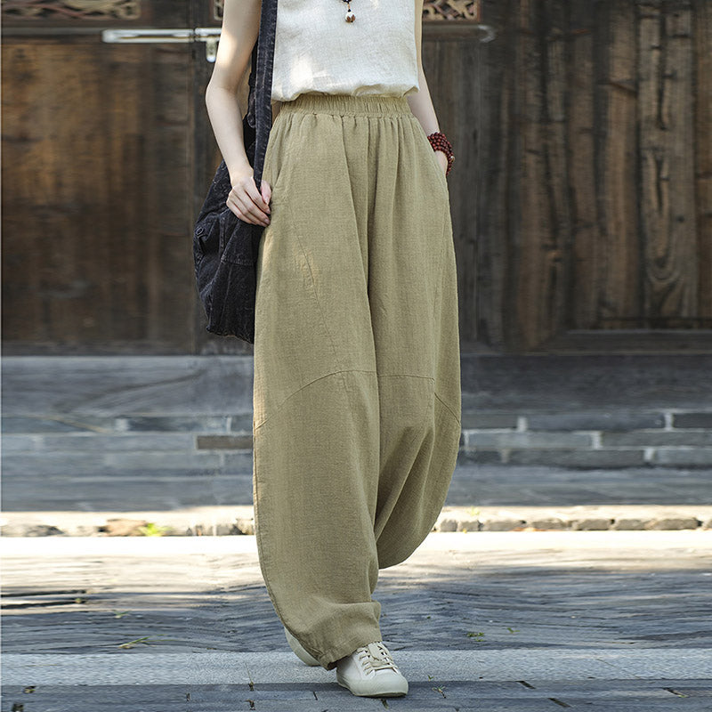 Pantalones de lino de algodón con Buddha Stones, pantalones harén, sueltos, Zen, Yoga, Tai Chi, pantalones de mujer - Caqui (estilo regular) - US8-10，UK/AU12-14，EU40-42 (L)  - image 33