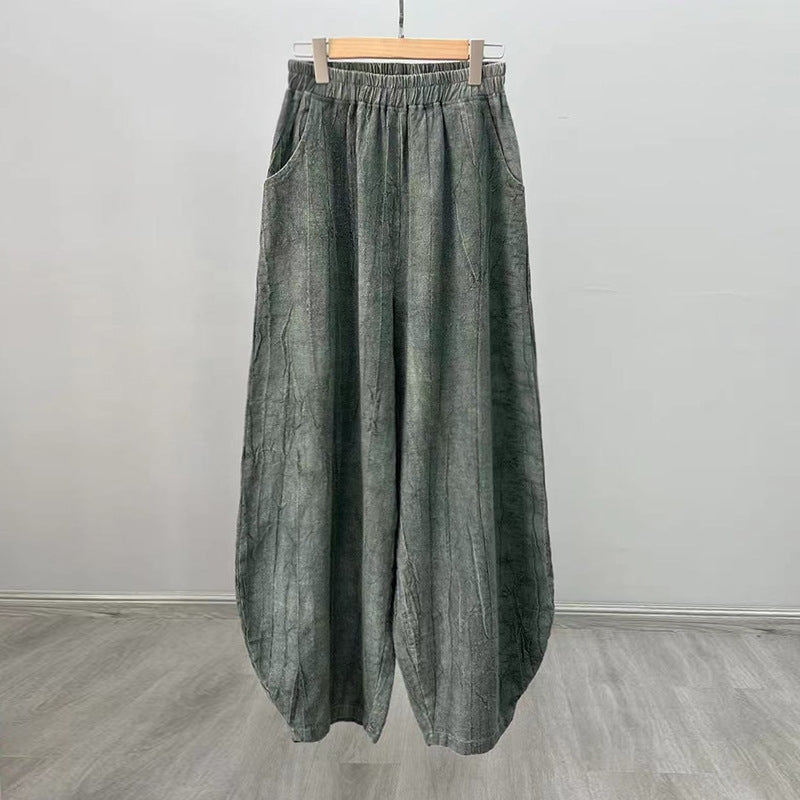 Pantalones de lino de algodón con Buddha Stones , pantalones de diseño teñido anudado, pantalones sueltos de Yoga Zen para mujer con bolsillos - Gris (estilo regular) - US8-10，UK/AU12-14，EU40-42 (L)  - image 33