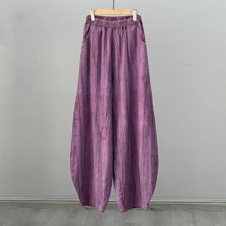 Pantalones de lino de algodón con Buddha Stones , pantalones de diseño teñido anudado, pantalones sueltos de Yoga Zen para mujer con bolsillos - Morado (estilo regular) - US8-10，UK/AU12-14，EU40-42 (L)  - image 30