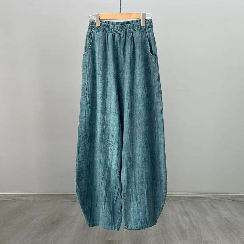 Pantalones de lino de algodón con Buddha Stones , pantalones de diseño teñido anudado, pantalones sueltos de Yoga Zen para mujer con bolsillos - Cian (Estilo regular) - US8-10，UK/AU12-14，EU40-42 (L)  - image 32
