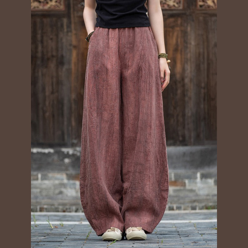 Pantalones de lino de algodón con Buddha Stones , pantalones de diseño teñido anudado, pantalones sueltos de Yoga Zen para mujer con bolsillos - Rojo violeta pálido (estilo regular) - US8-10，UK/AU12-14，EU40-42 (L)  - image 25