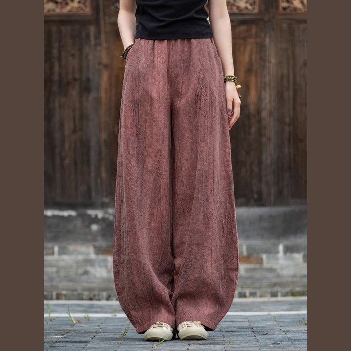 Pantalones de lino de algodón con Buddha Stones , pantalones de diseño teñido anudado, pantalones sueltos de Yoga Zen para mujer con bolsillos - Rojo violeta pálido (estilo regular) - US8-10，UK/AU12-14，EU40-42 (L)  - image 25