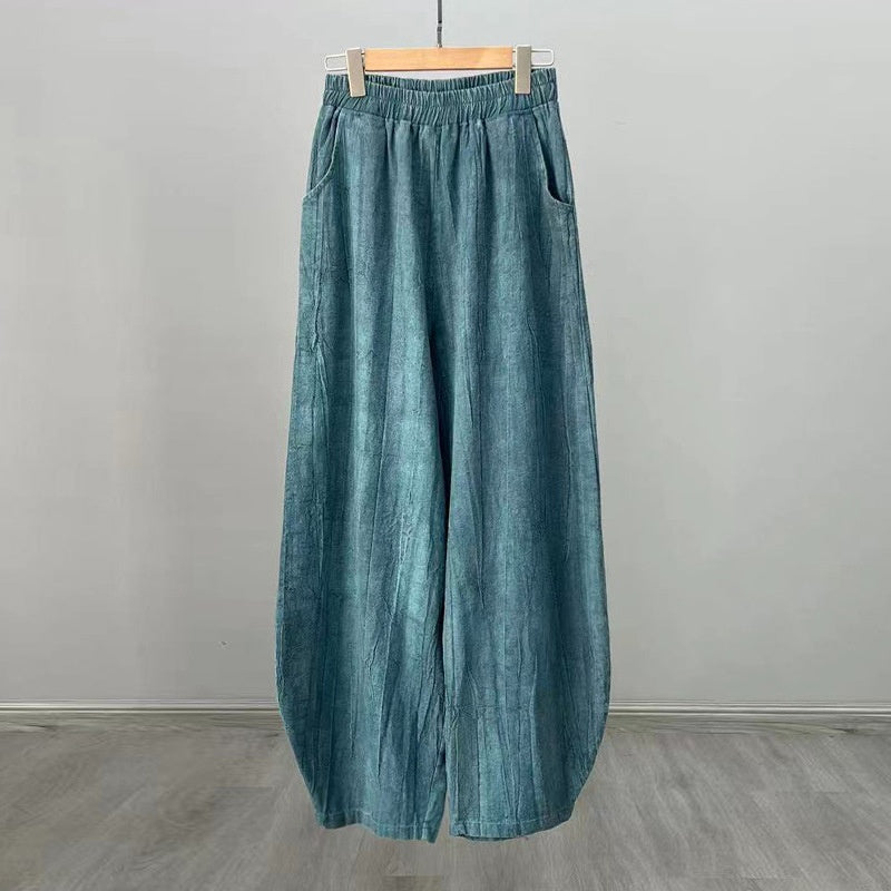 Pantalones de lino de algodón con Buddha Stones , pantalones de diseño teñido anudado, pantalones sueltos de Yoga Zen para mujer con bolsillos - Cian (forrado con vellón) - US8-10，UK/AU12-14，EU40-42 (L)  - image 15
