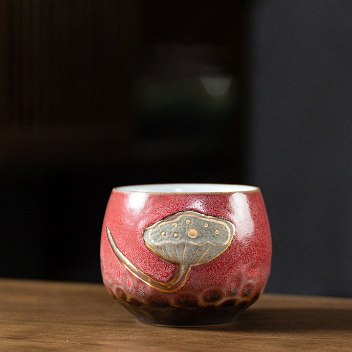 Taza de té de Kung Fu con Buddha Stones , vaina de loto grabada - Rojo 7,2 cm x 6 cm x 155 ml - image 9