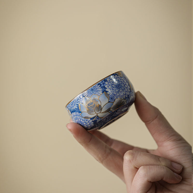 Buddha Stones, loto, crisantemo, flor de ciruelo, taza de té, taza de té de Kung Fu, tetera