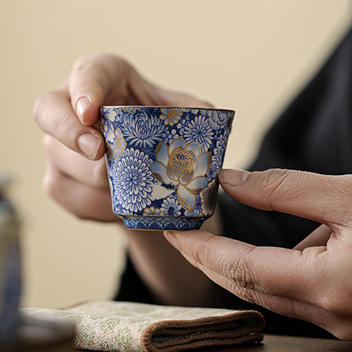 Buddha Stones, loto, crisantemo, flor de ciruelo, taza de té, taza de té de Kung Fu, tetera