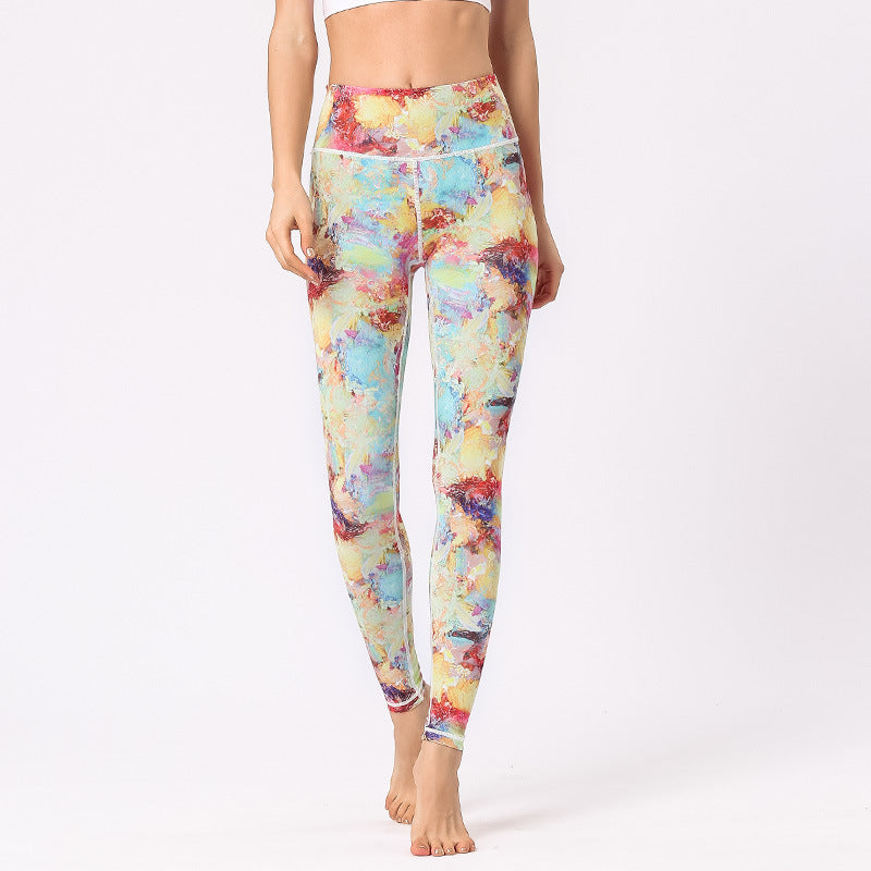Pantalones de flores con estampado multicolor de Buddha Stones, mallas deportivas para ejercicio, Fitness, cintura alta, pantalones de Yoga para mujer - Amarillo Azul Rojo - US8-10, UK/AU12-14, EU40-42 (XL) - image 0