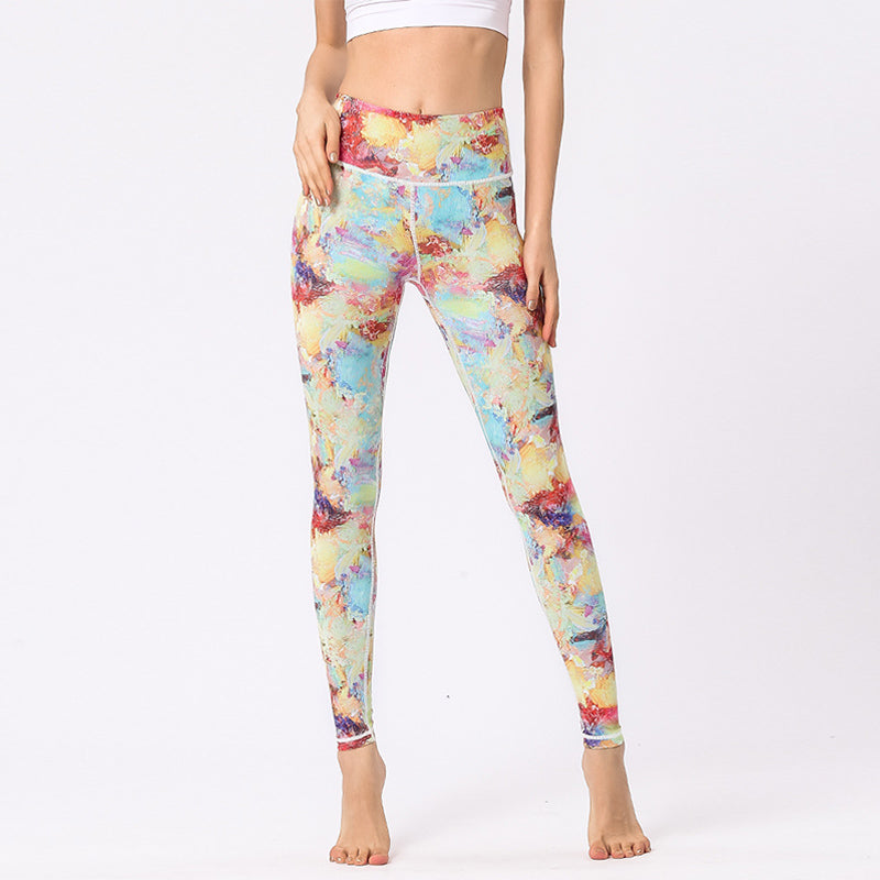 Pantalones de flores con estampado multicolor de Buddha Stones, mallas deportivas para ejercicio, Fitness, cintura alta, pantalones de Yoga para mujer - image 1