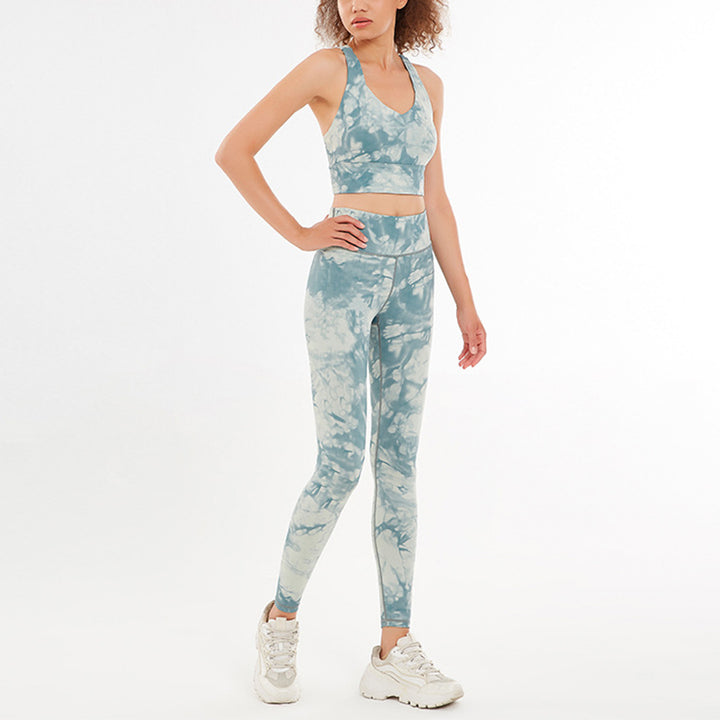 Buddha Stones 2 piezas flores florales estampado crop tank top pantalones deportes gimnasio trajes fitness yoga mujeres yoga conjuntos - Verde - US12，UK/AU16，EU44 (XL)  - image 3