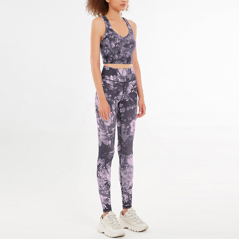 Buddha Stones 2 piezas flores florales estampado crop tank top pantalones deportes gimnasio trajes fitness yoga mujeres yoga conjuntos