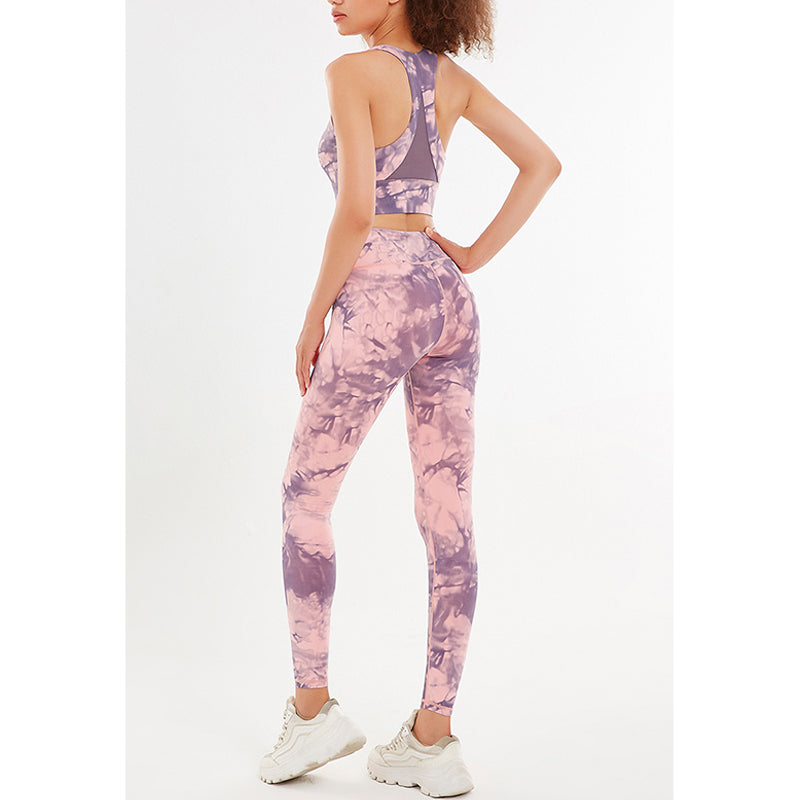 Buddha Stones 2 piezas flores florales estampado crop tank top pantalones deportes gimnasio trajes fitness yoga mujeres yoga conjuntos
