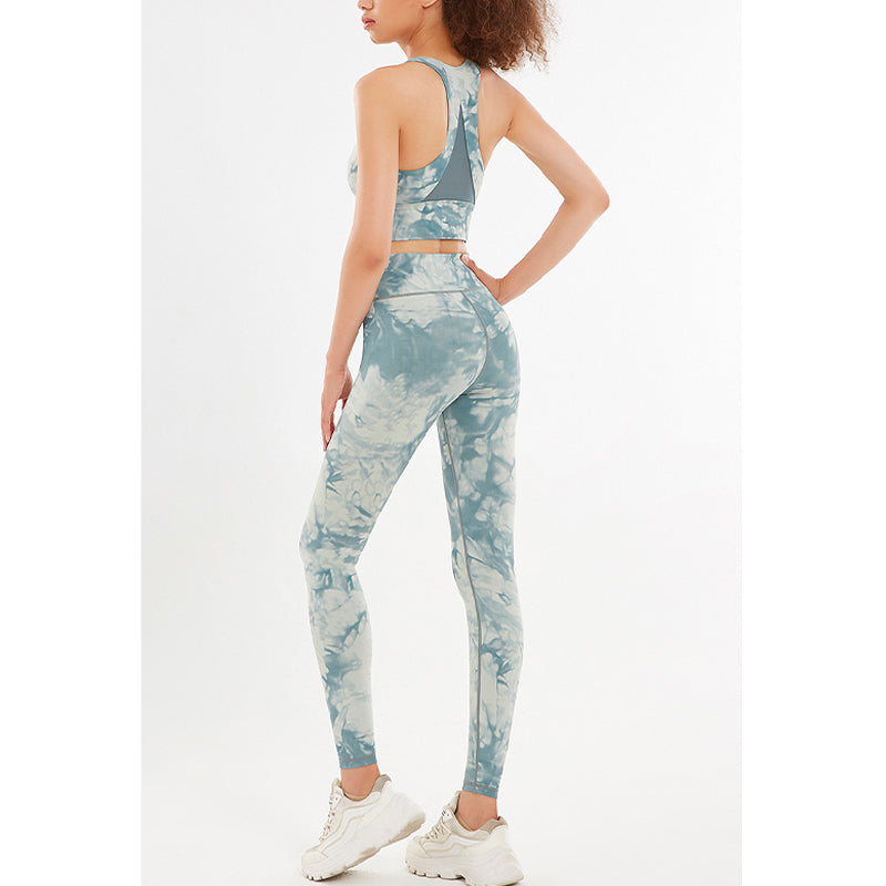 Buddha Stones 2 piezas flores florales estampado crop tank top pantalones deportes gimnasio trajes fitness yoga mujeres yoga conjuntos