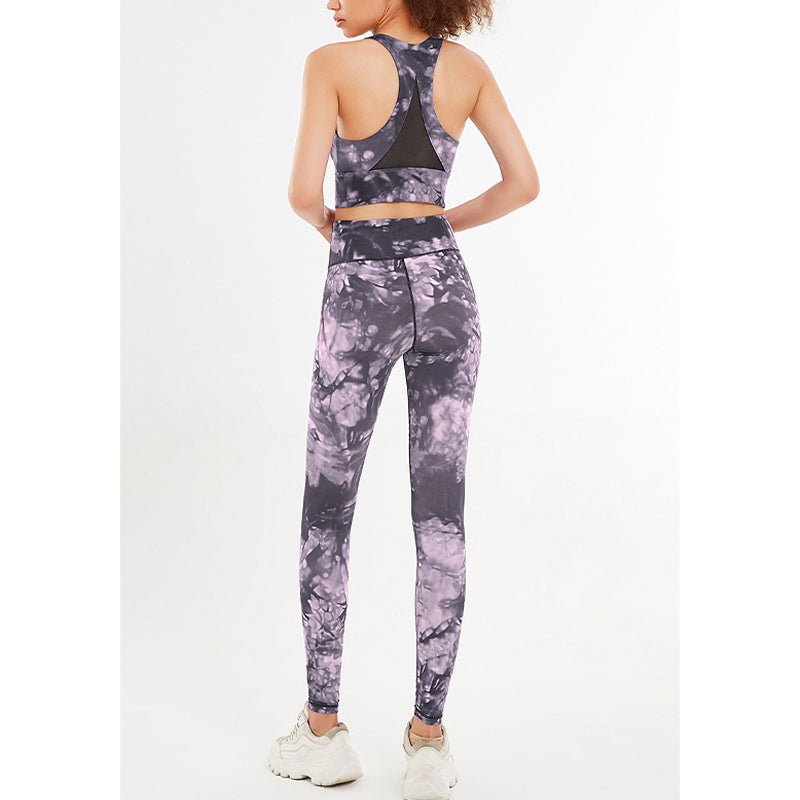 Buddha Stones 2 piezas flores florales estampado crop tank top pantalones deportes gimnasio trajes fitness yoga mujeres yoga conjuntos