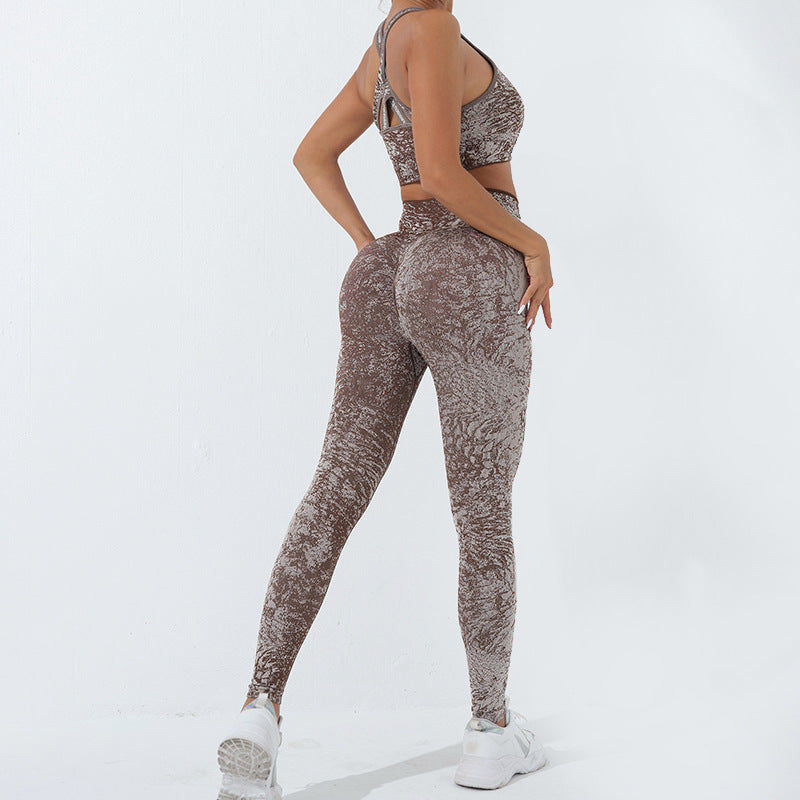 Buddha Stones 2 piezas sin costuras fitness crop tank top pantalones deportes gimnasio trajes mujeres yoga conjuntos - Marrón - US6, UK/AU10, EU38 (L) - image 13