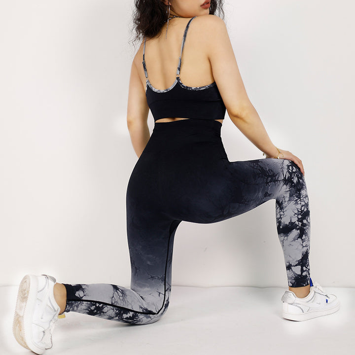 Buddha Stones 2 piezas simple Tie Dye Print Crop Tank Top cintura alta pantalones deportes gimnasio trajes mujeres yoga conjuntos