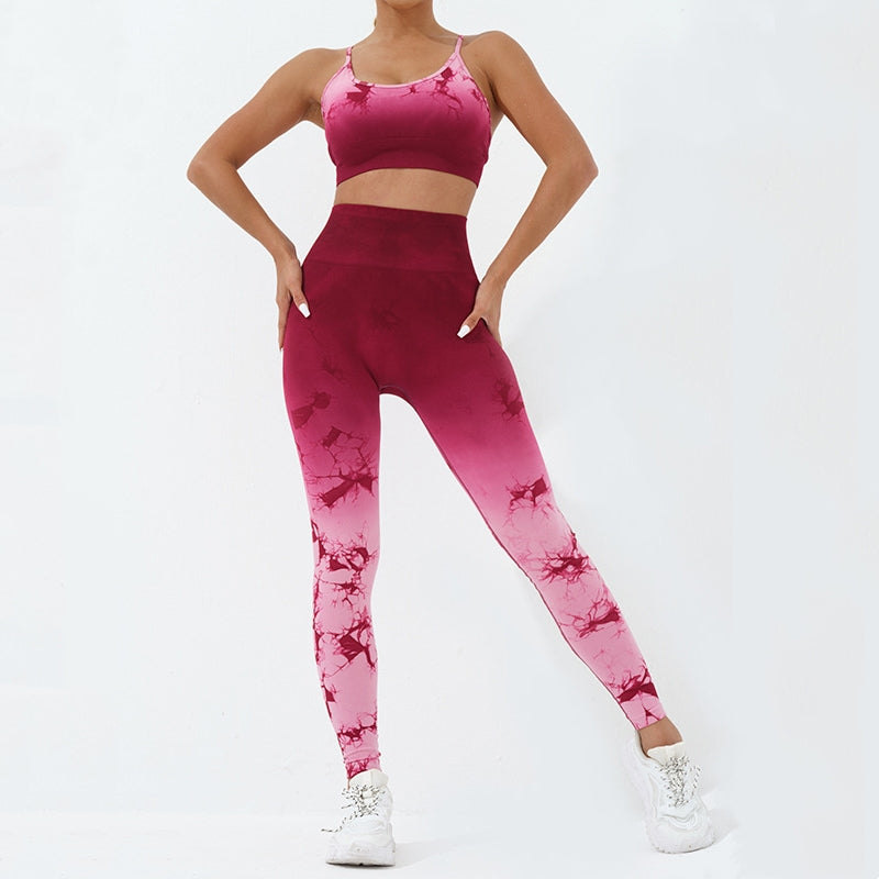 Buddha Stones 2 piezas simple Tie Dye Print Crop Tank Top cintura alta pantalones deportes gimnasio trajes mujeres yoga conjuntos - image 1