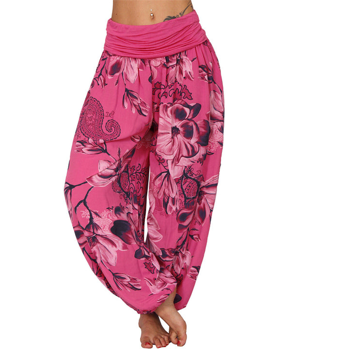 Pantalones de yoga para mujer con diseño de hojas de flores y piedras de Buddha Stones - Rojo rosa - US20，UK/AU24，EU52 (5XL) - image 0