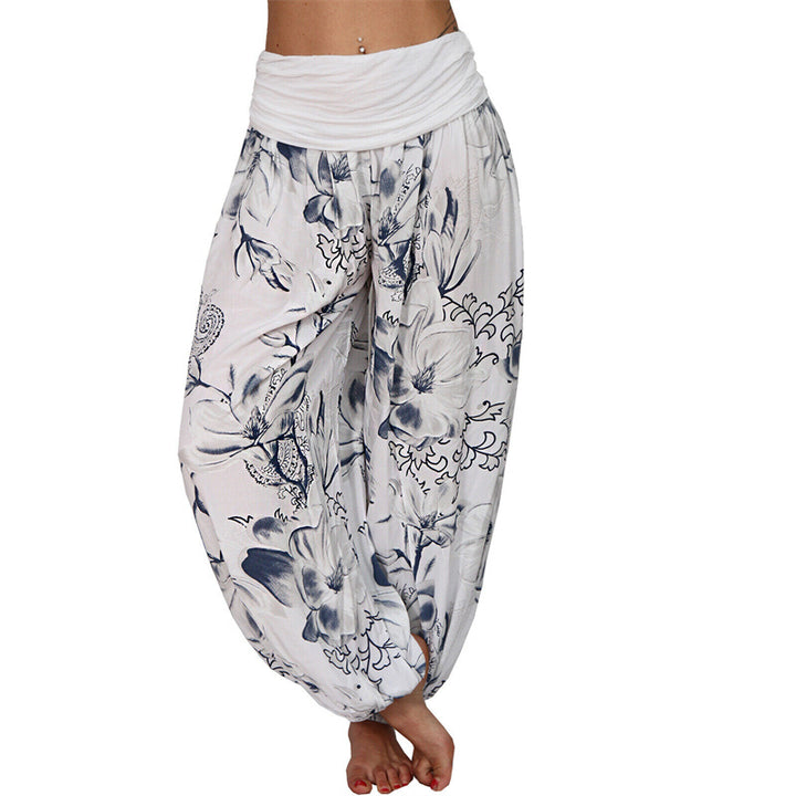 Pantalones de yoga para mujer con diseño de hojas de flores y piedras de Buddha Stones - Blanco - US20，UK/AU24，EU52 (5XL) - image 4