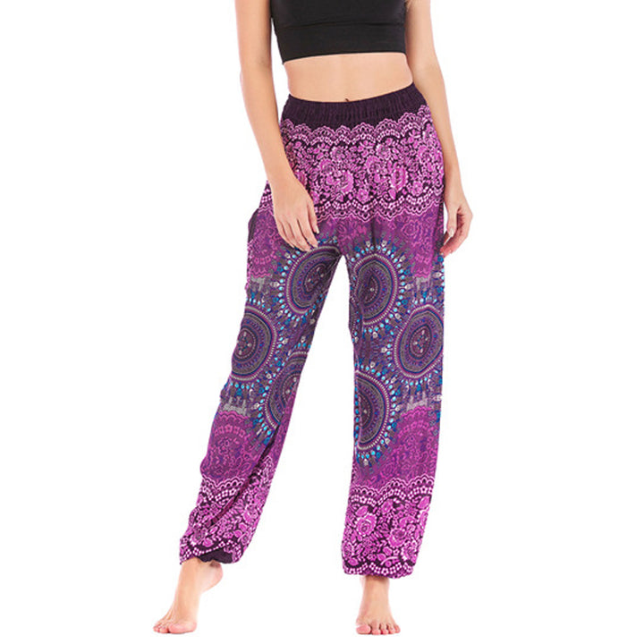 Buddha Stones Boho Pantalones Harem Sueltos Pantalones de Yoga para Mujer - Morado - Tallas US2-8/10，UK/AU6-12/14，EU34-40/42 (F) - image 0