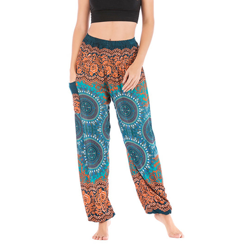 Buddha Stones Boho Pantalones Harem Sueltos Pantalones de Yoga para Mujer - Naranja Azul - US2-8/10，UK/AU6-12/14，EU34-40/42 (F) - image 33
