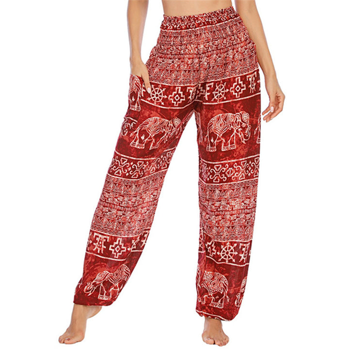 Pantalones de yoga para mujer con estampado de elefante y Buddha Stones, sueltos, informales, de cintura alta - Red Elephant - US2-8/10，UK/AU6-12/14，EU34-40/42 (F) - image 7