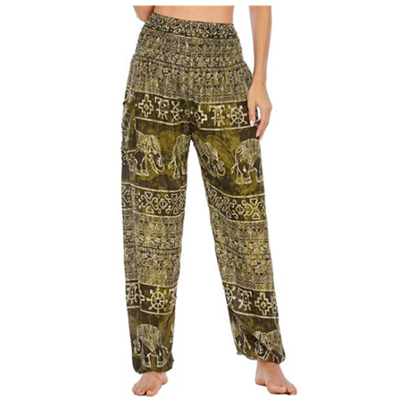 Pantalones de yoga para mujer con estampado de elefante y Buddha Stones, sueltos, informales, de cintura alta - Elefante verde claro - US2-8/10，UK/AU6-12/14，EU34-40/42 (F) - image 26