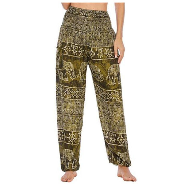 Pantalones de yoga para mujer con estampado de elefante y Buddha Stones, sueltos, informales, de cintura alta - Elefante verde claro - US2-8/10，UK/AU6-12/14，EU34-40/42 (F) - image 26