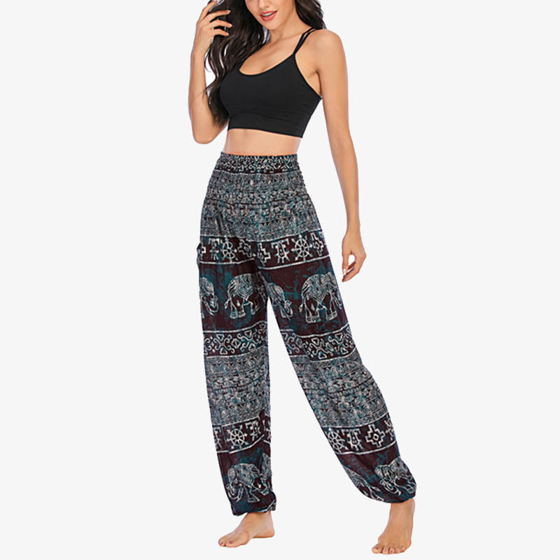 Pantalones de yoga para mujer con estampado de elefante y Buddha Stones, sueltos, informales, de cintura alta - image 5