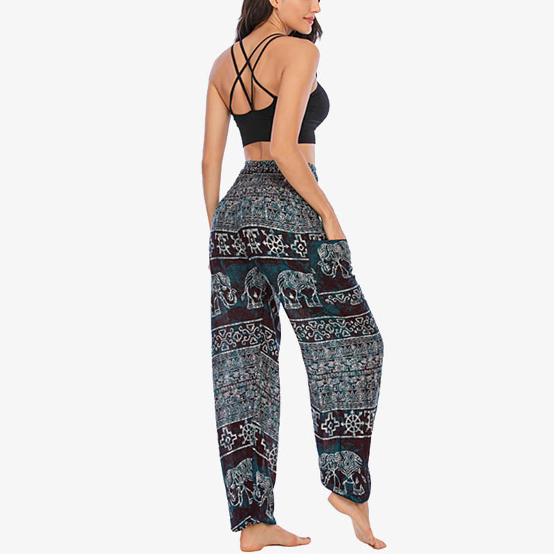 Pantalones de yoga para mujer con estampado de elefante y Buddha Stones, sueltos, informales, de cintura alta - image 6