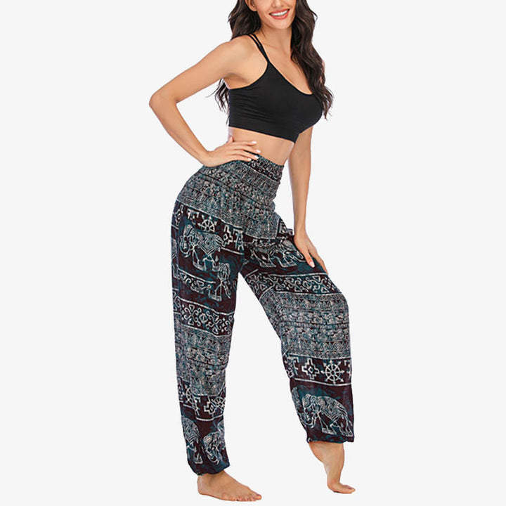 Pantalones de yoga para mujer con estampado de elefante y Buddha Stones, sueltos, informales, de cintura alta - image 3