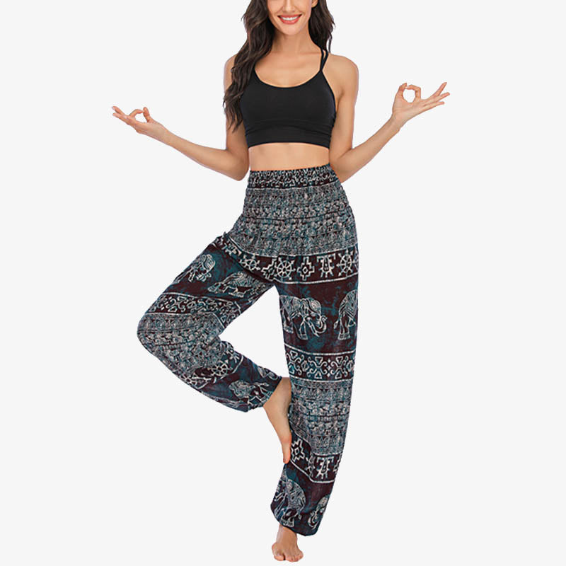 Pantalones de yoga para mujer con estampado de elefante y Buddha Stones, sueltos, informales, de cintura alta - image 4