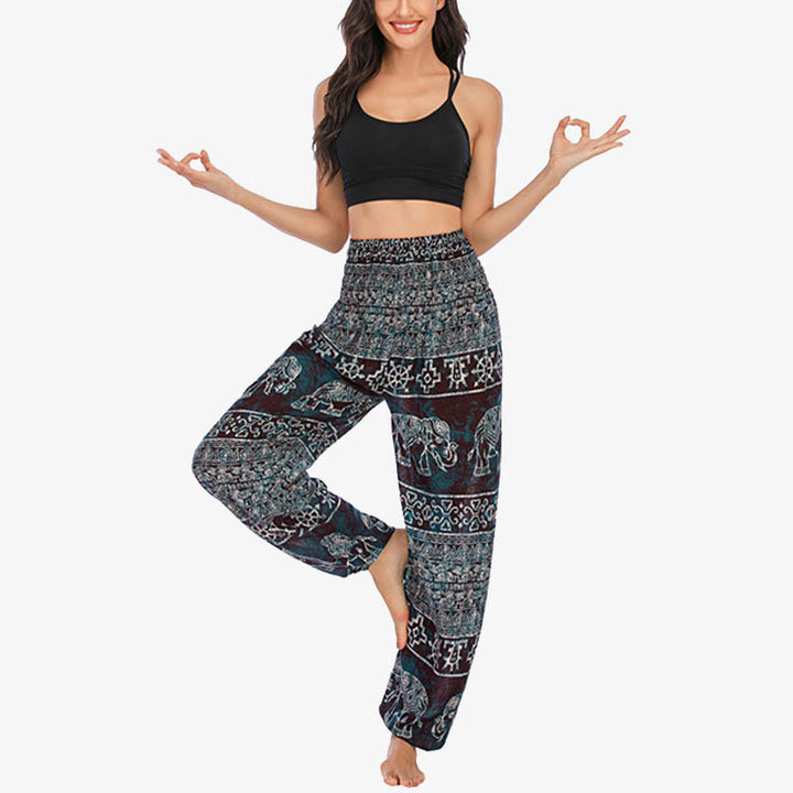 Pantalones de yoga para mujer con estampado de elefante y Buddha Stones, sueltos, informales, de cintura alta - image 4