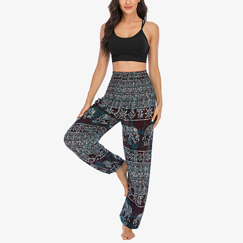 Pantalones de yoga para mujer con estampado de elefante y Buddha Stones, sueltos, informales, de cintura alta - image 2