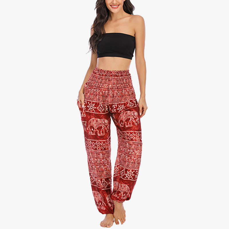 Pantalones de yoga para mujer con estampado de elefante y Buddha Stones, sueltos, informales, de cintura alta - image 10