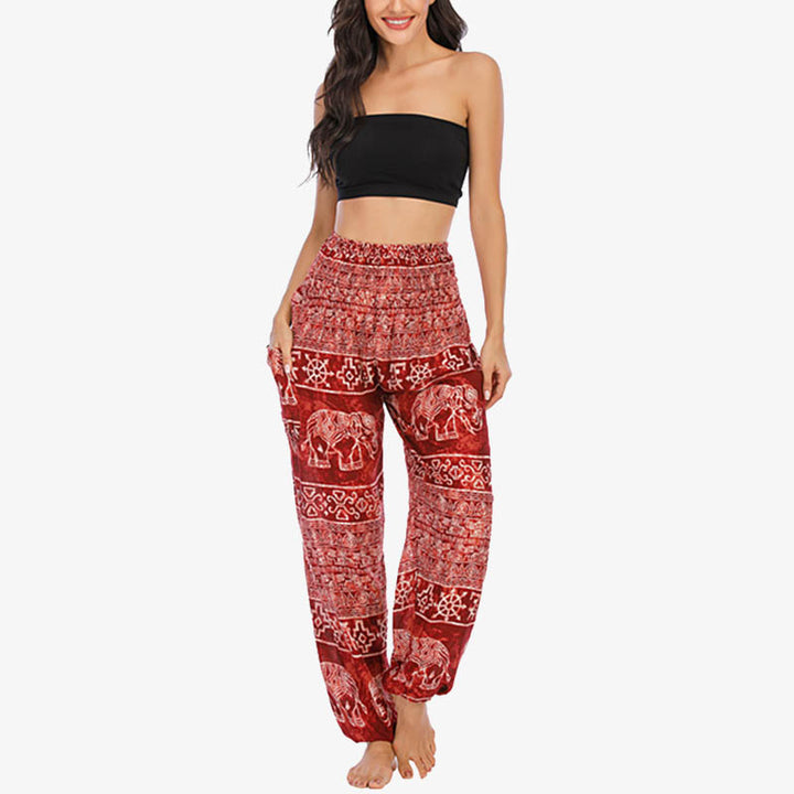 Pantalones de yoga para mujer con estampado de elefante y Buddha Stones, sueltos, informales, de cintura alta - image 10