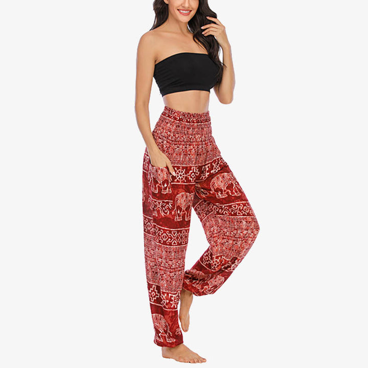 Pantalones de yoga para mujer con estampado de elefante y Buddha Stones, sueltos, informales, de cintura alta - image 9