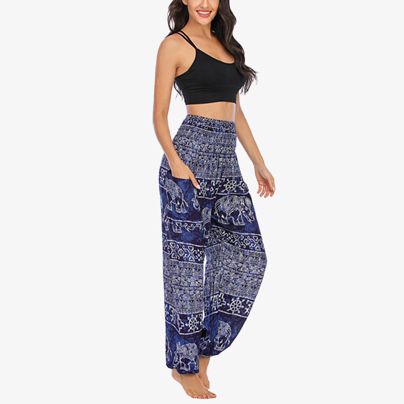 Pantalones de yoga para mujer con estampado de elefante y Buddha Stones, sueltos, informales, de cintura alta - image 25