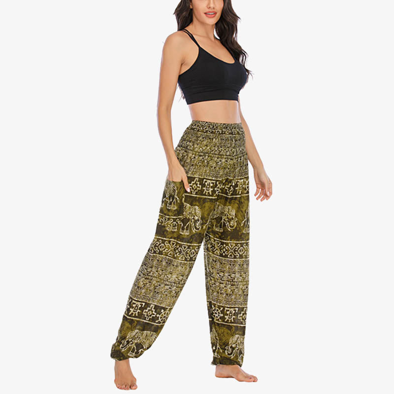 Pantalones de yoga para mujer con estampado de elefante y Buddha Stones, sueltos, informales, de cintura alta - image 28