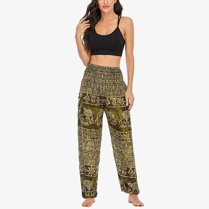 Pantalones de yoga para mujer con estampado de elefante y Buddha Stones, sueltos, informales, de cintura alta - image 28