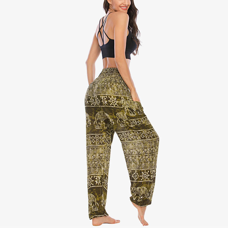 Pantalones de yoga para mujer con estampado de elefante y Buddha Stones, sueltos, informales, de cintura alta - image 31