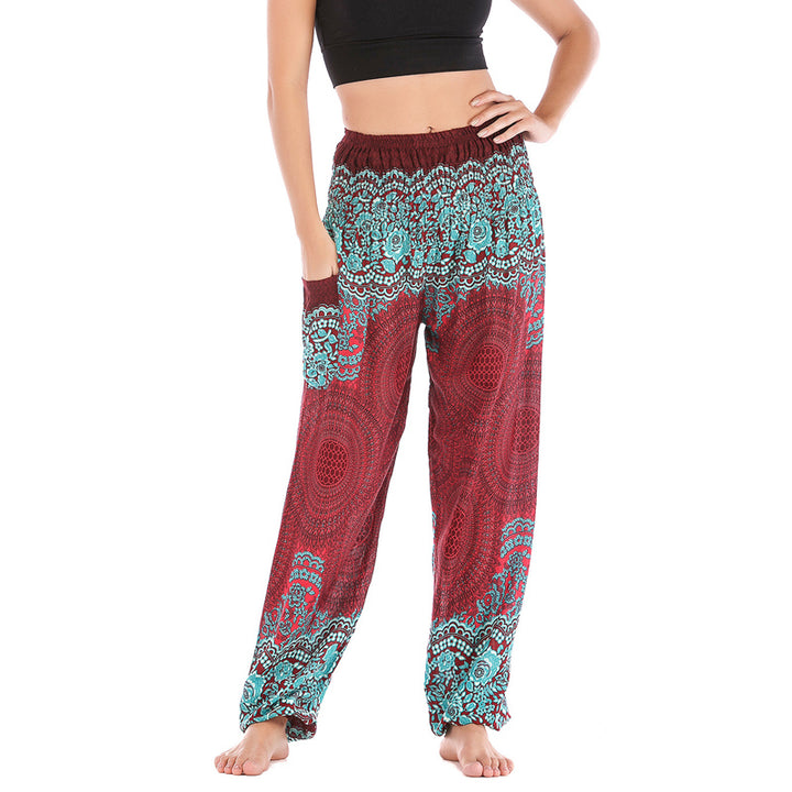Pantalones de yoga para mujer con estampado geométrico redondo de Buddha Stones, sueltos, informales, de cintura alta - Rojo Verde- US2-8/10，UK/AU6-12/14，EU34-40/42 (F) - image 0