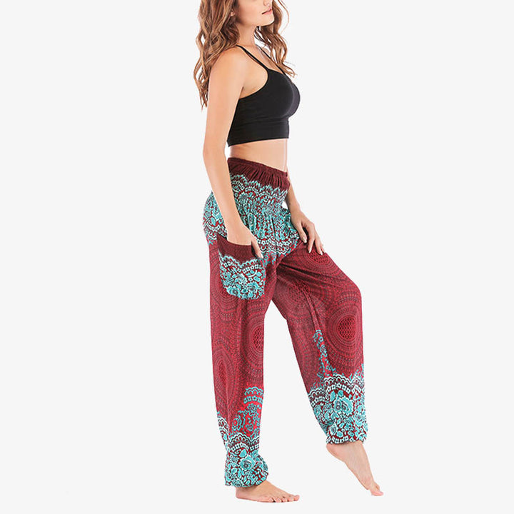Pantalones de yoga para mujer con estampado geométrico redondo de Buddha Stones, sueltos, informales, de cintura alta - image 7
