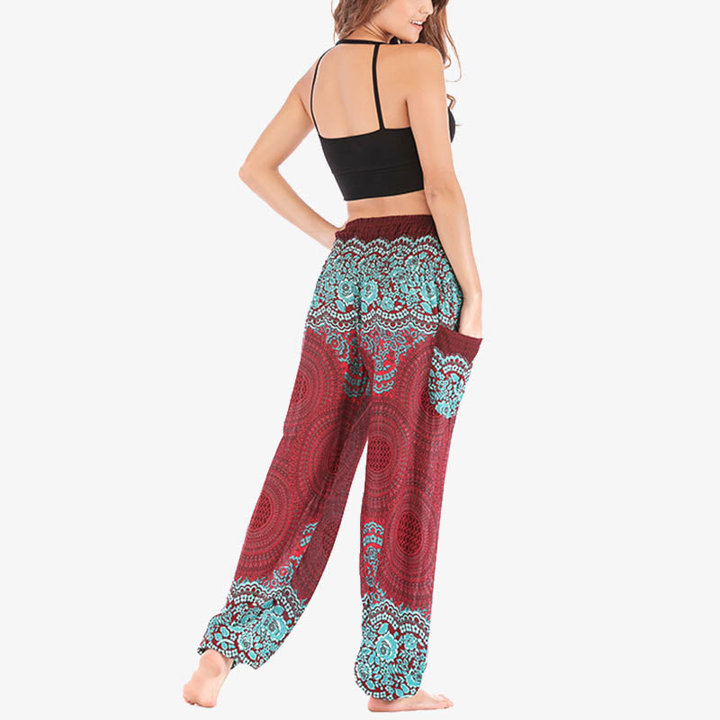 Pantalones de yoga para mujer con estampado geométrico redondo de Buddha Stones, sueltos, informales, de cintura alta - image 4