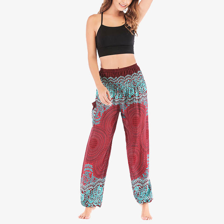 Pantalones de yoga para mujer con estampado geométrico redondo de Buddha Stones, sueltos, informales, de cintura alta - image 3