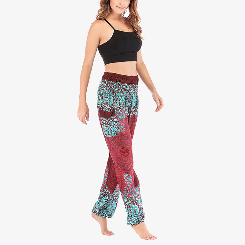 Pantalones de yoga para mujer con estampado geométrico redondo de Buddha Stones, sueltos, informales, de cintura alta - image 8