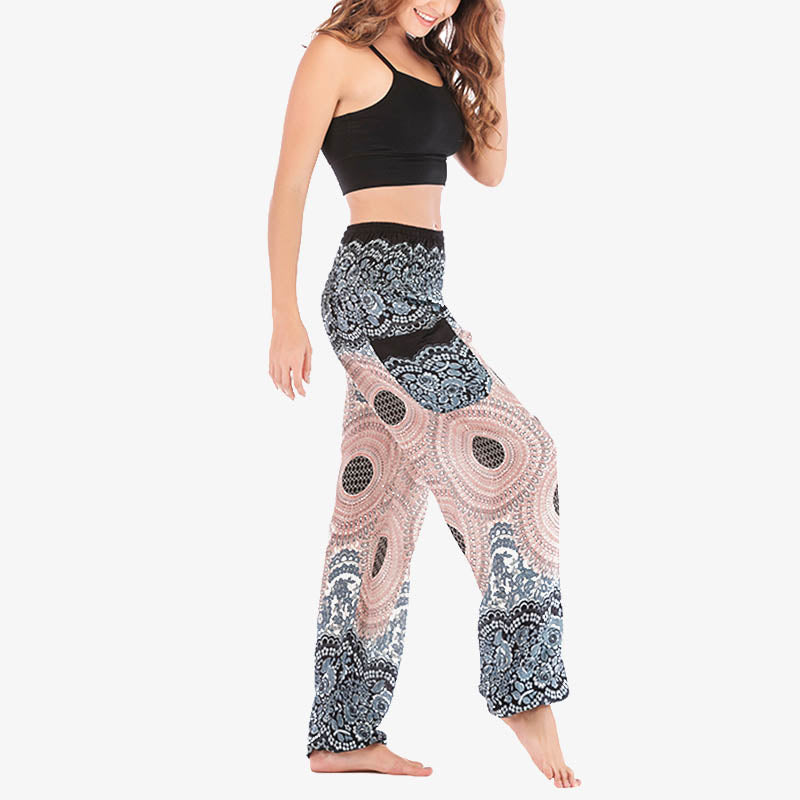 Pantalones de yoga para mujer con estampado geométrico redondo de Buddha Stones, sueltos, informales, de cintura alta - image 17