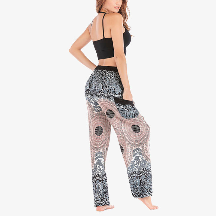 Pantalones de yoga para mujer con estampado geométrico redondo de Buddha Stones, sueltos, informales, de cintura alta - image 18