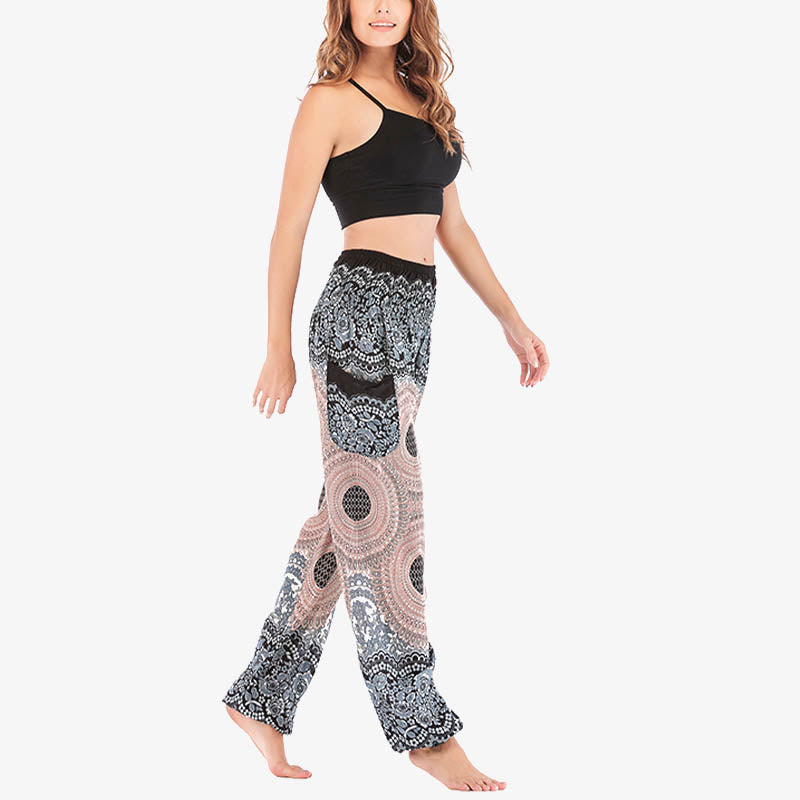 Pantalones de yoga para mujer con estampado geométrico redondo de Buddha Stones, sueltos, informales, de cintura alta - image 11