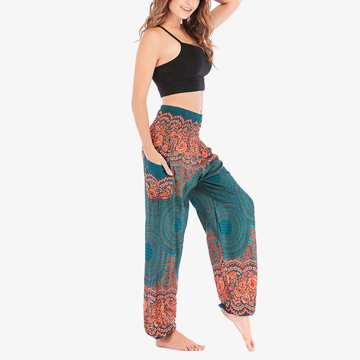 Pantalones de yoga para mujer con estampado geométrico redondo de Buddha Stones, sueltos, informales, de cintura alta - image 26